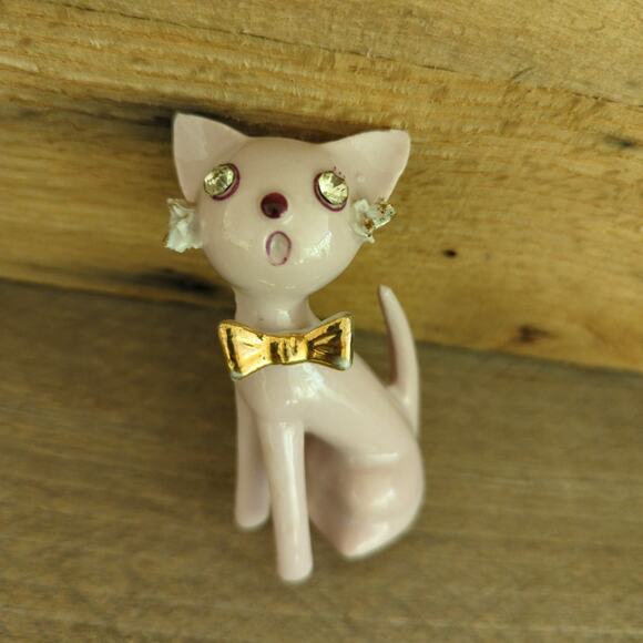Vintage 1950s Thames Ceramic Spaghetti Cats Figurines Rhinestone Eyes Gold Bows - Picture 6 of 10